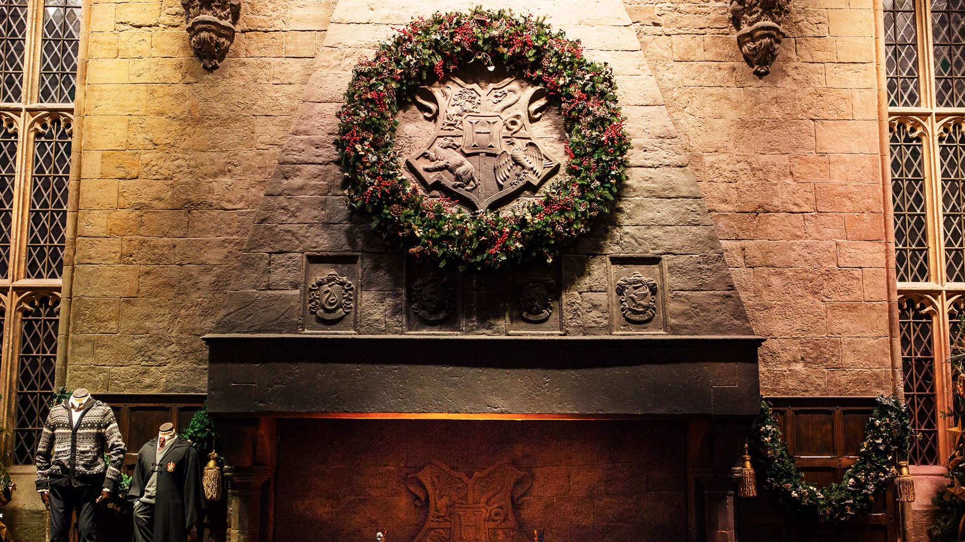 Video call background - Festive Great Hall Fireplace